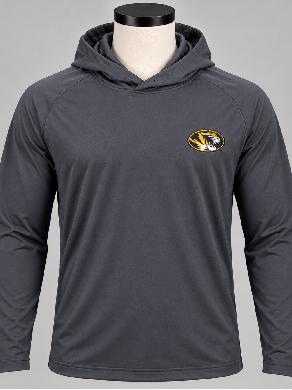 Peter Millar Charcoal Gray Hooded Performance Shirt with Yellow Tiger Logo